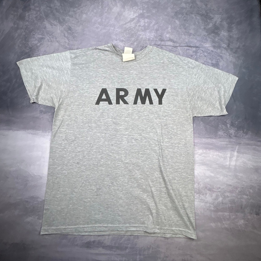 Vintage US Army PT Shirt Heather Grey Physical Fitness T-Shirt Large Y2K Boxy - Picture 3 of 7